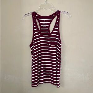 American Eagle Burgundy and White Striped Tank Top SZ XS